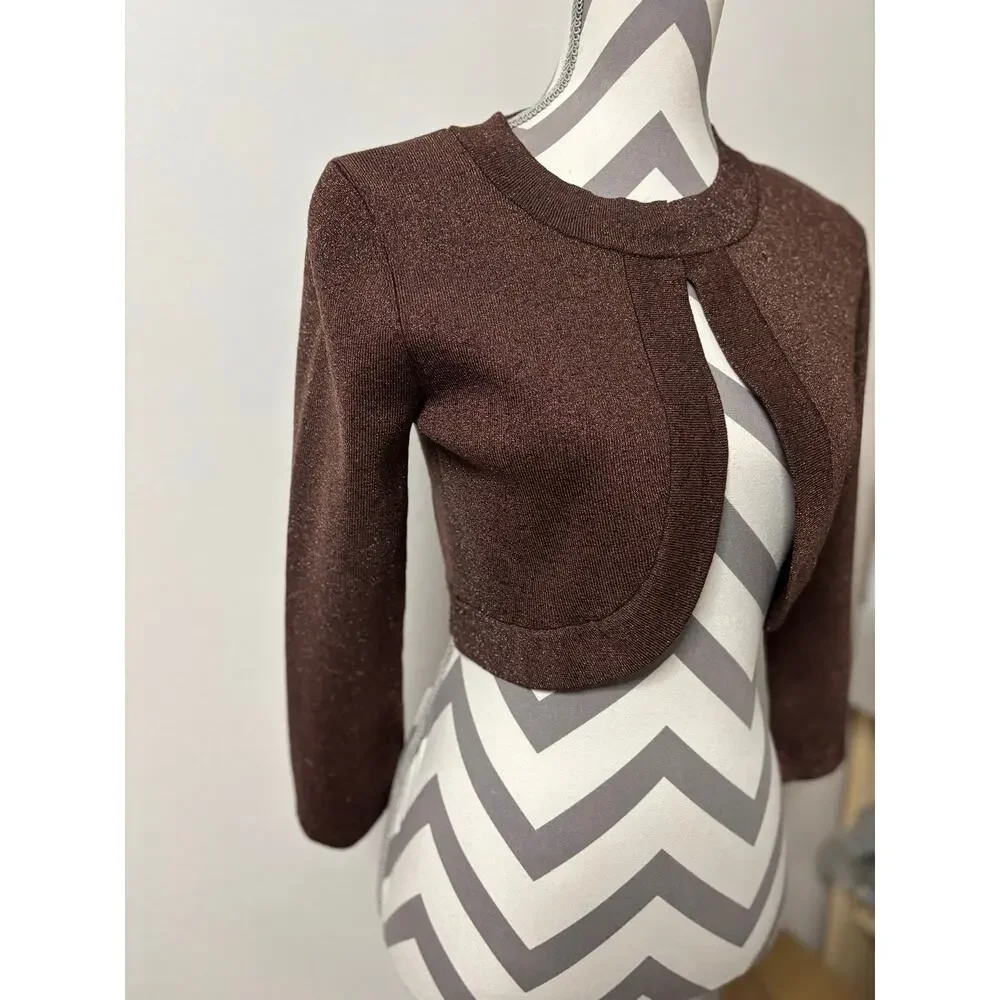 Michelle Antonelli Silk Blend Metallic Bolero Shrug Brown Gold Shimmer Small - Picture 2 of 14